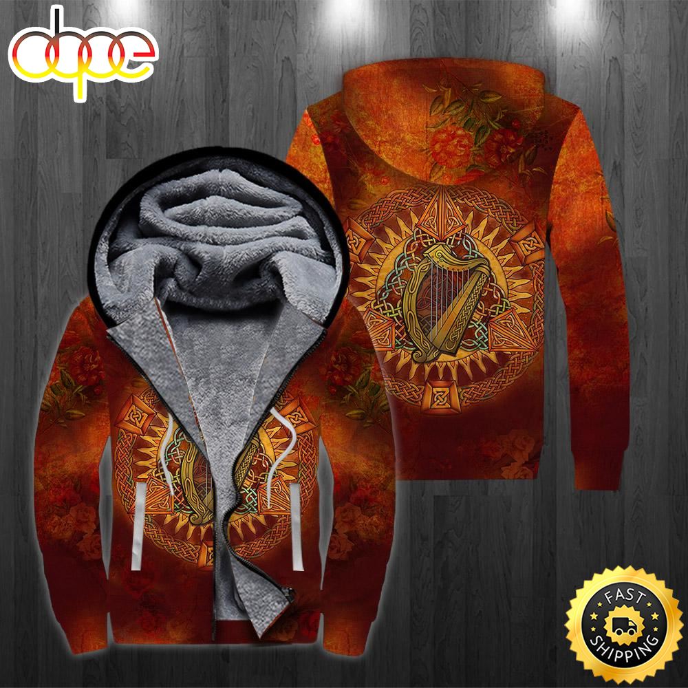 Arms Triangle Knotwork Autumn Irish St Patrick's Day Fleece Zip Hoodie All Over Print Shirt