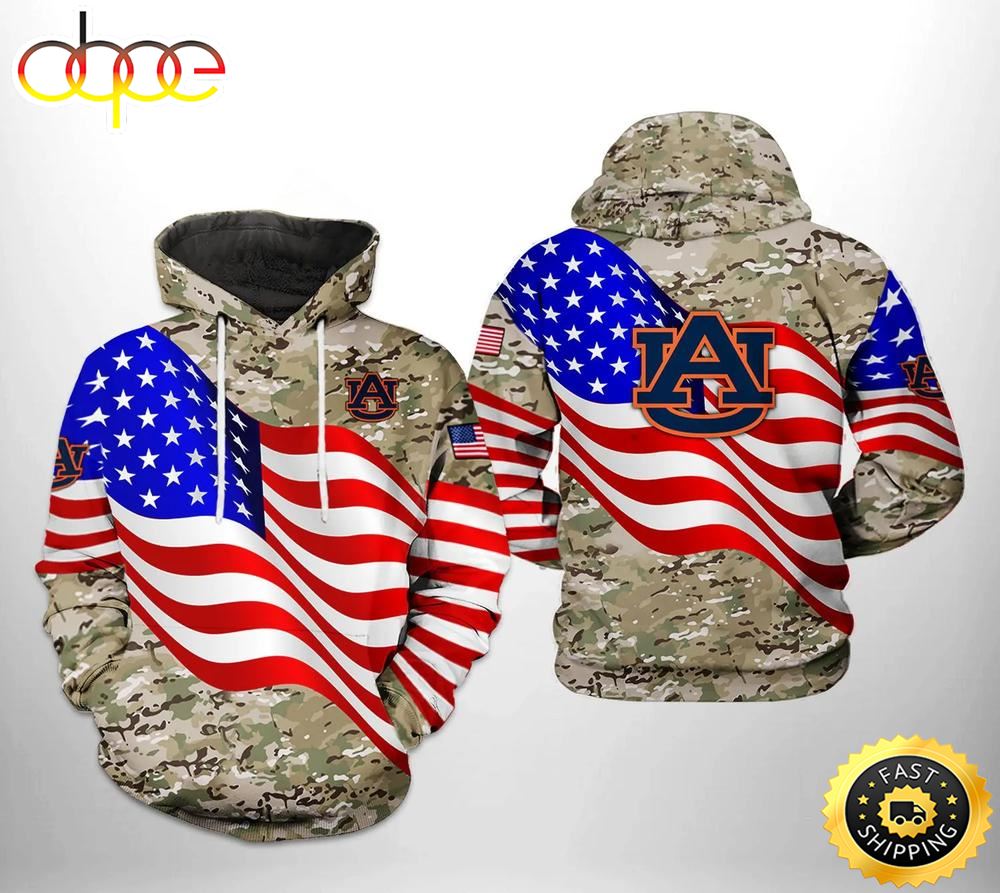 Auburn Tigers Flag American Camo Veteran 3D Hoodie NCAA Cheer Gifts