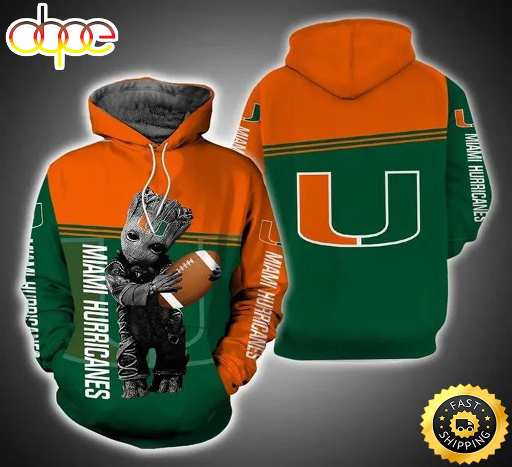 Baby Groot Hug Ball Miami Hurricanes 3d Hoodie Miami Hurricanes Gift