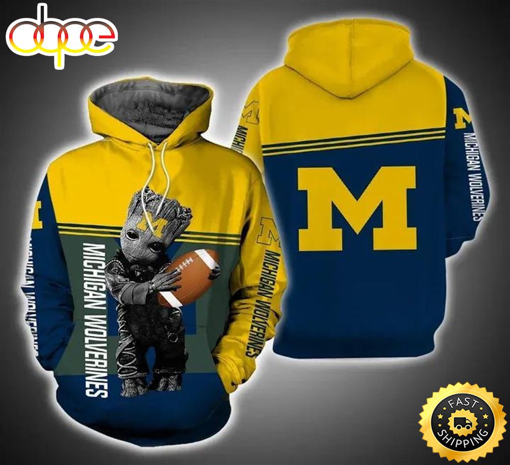 Baby Groot Hug Ball Michigan Wolverines 3d Hoodie Ncaa Gifts