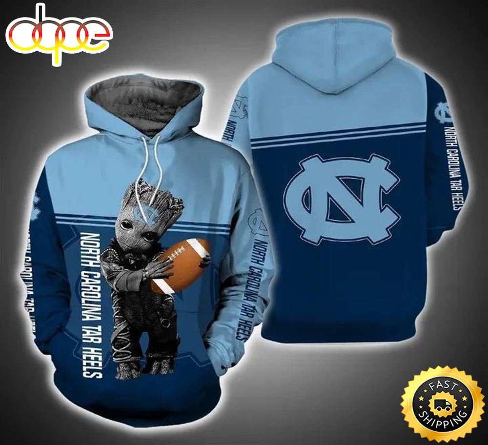 Baby Groot Hug Ball North Carolina Tar Heels 3d Hoodie North Carolina Tar Heels Fans Gift