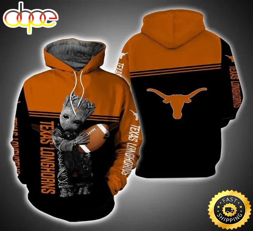 Baby Groot Hug Ball Texas Longhorns 3d Hoodie Ncaa Basketball Gifts