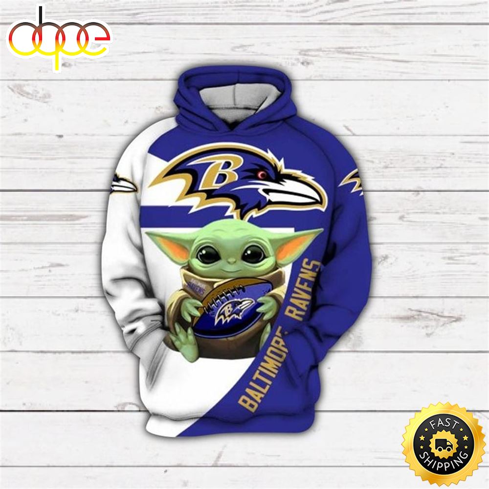 Baby Yoda Baltimore Ravens Gift For Fan 3d Hoodie All Over Print