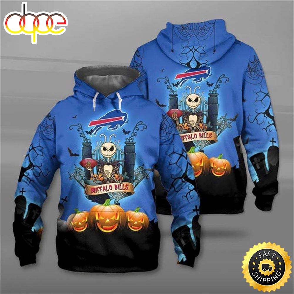 Buffalo Bills Halloween Jack Skellington With Pumpkin Super Bowl 3D Pullover Hoodie_5665
