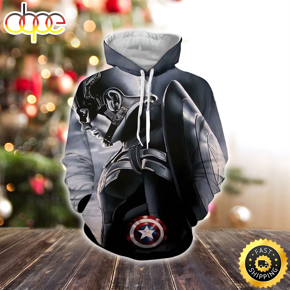 Captain America Side Pose With His Shield Cool Gray Marvel  Christmas All Over Print Shirt