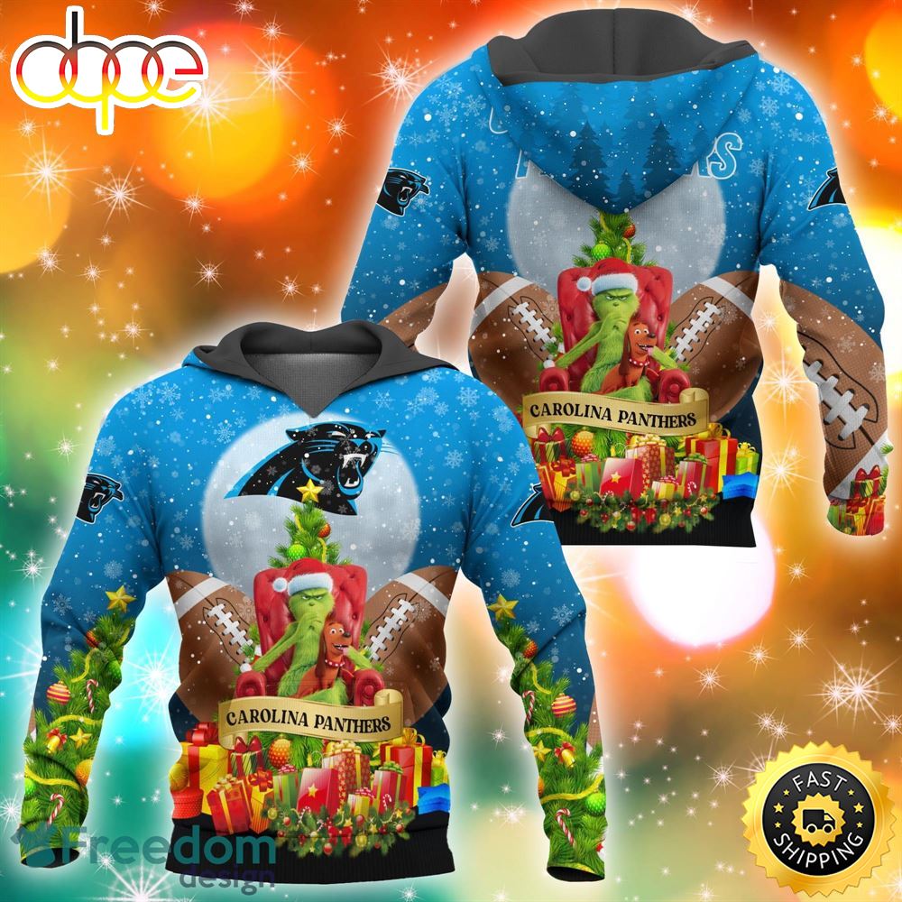 Carolina Panthers NFL Grinch Christmas Tree 3D Hoodie Pullover Prints