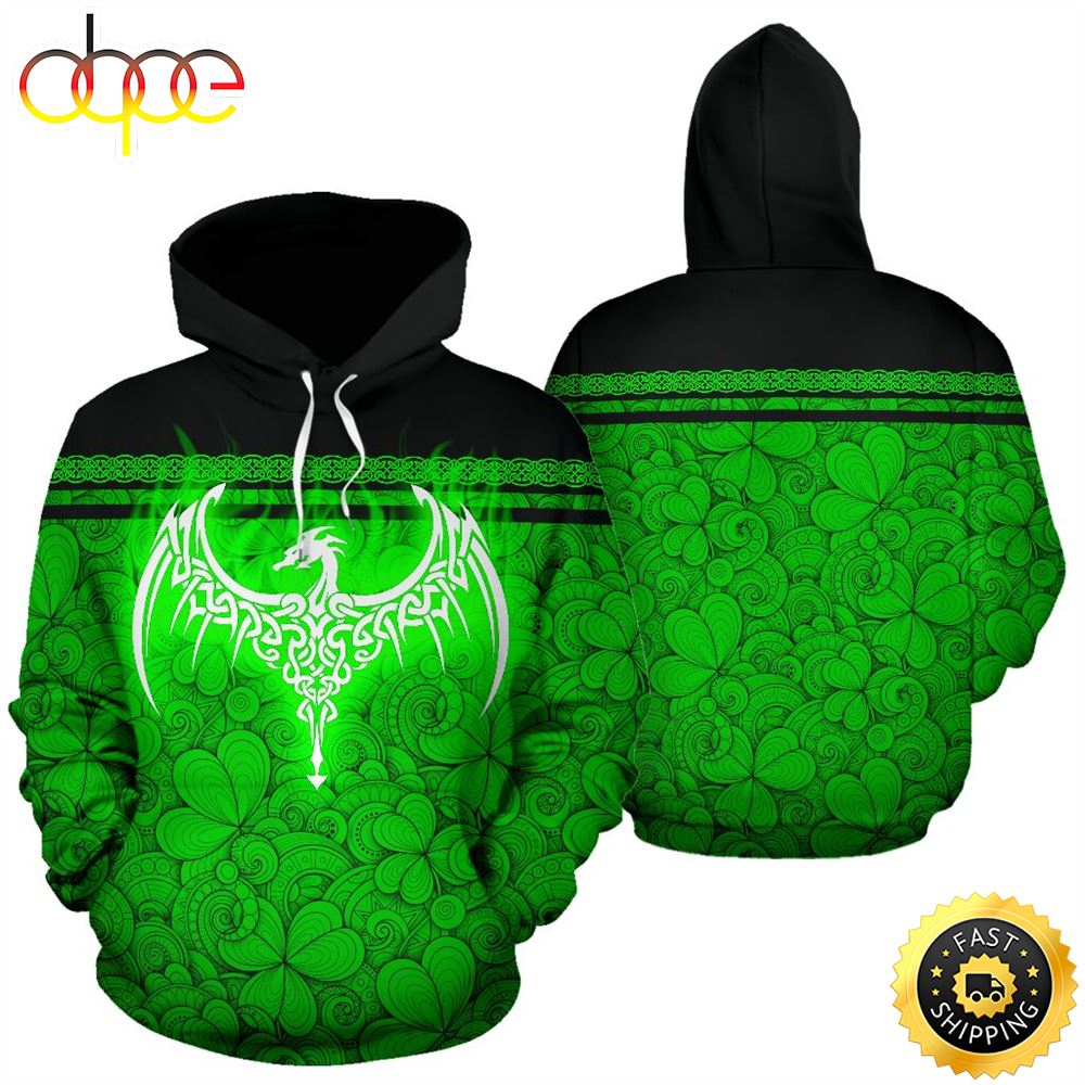 Celtic Irish Dragon Full Hoodie St.Patricks Day All Over Print Shirt