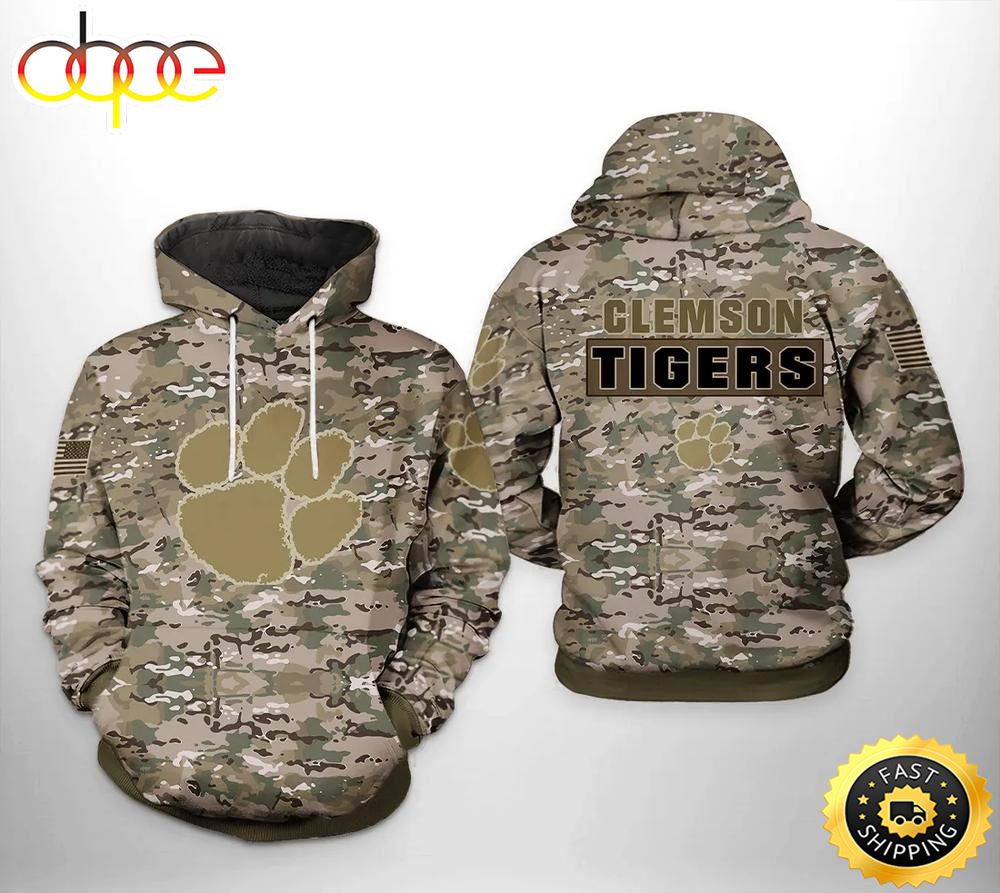 Clemson Tigers Camo Veteran 3D Hoodie College Baseball Apparel