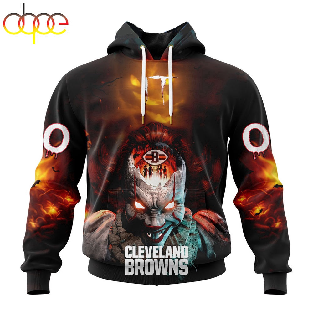 Custom Name And Number NFL Cleveland Browns Halloween Badut Mematikan 3D Hoodie Shirt