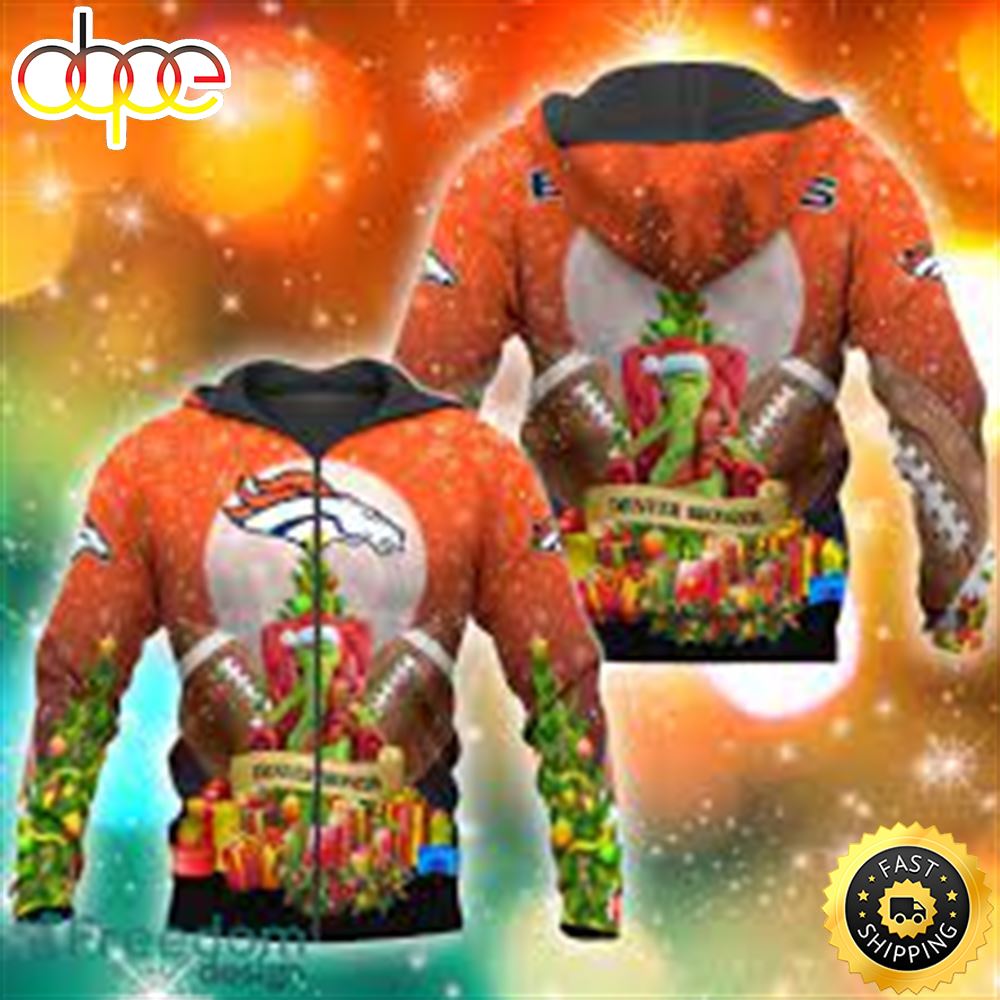 Denver Broncos NFL Grinch Christmas Tree 3D Hoodie Pullover Prints