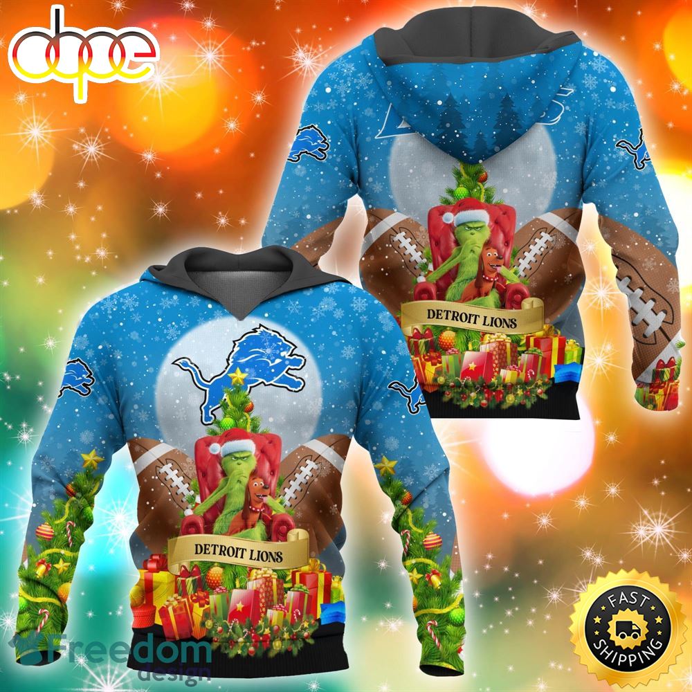 Detroit Lions NFL Grinch Christmas Tree 3D Hoodie Pullover Prints