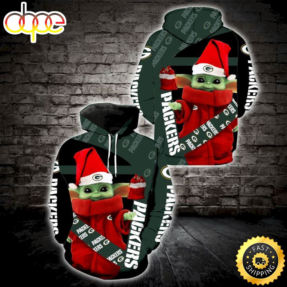 Green Bay Packers Baby Yoda Christmas 3d Hoodie All Over Printed