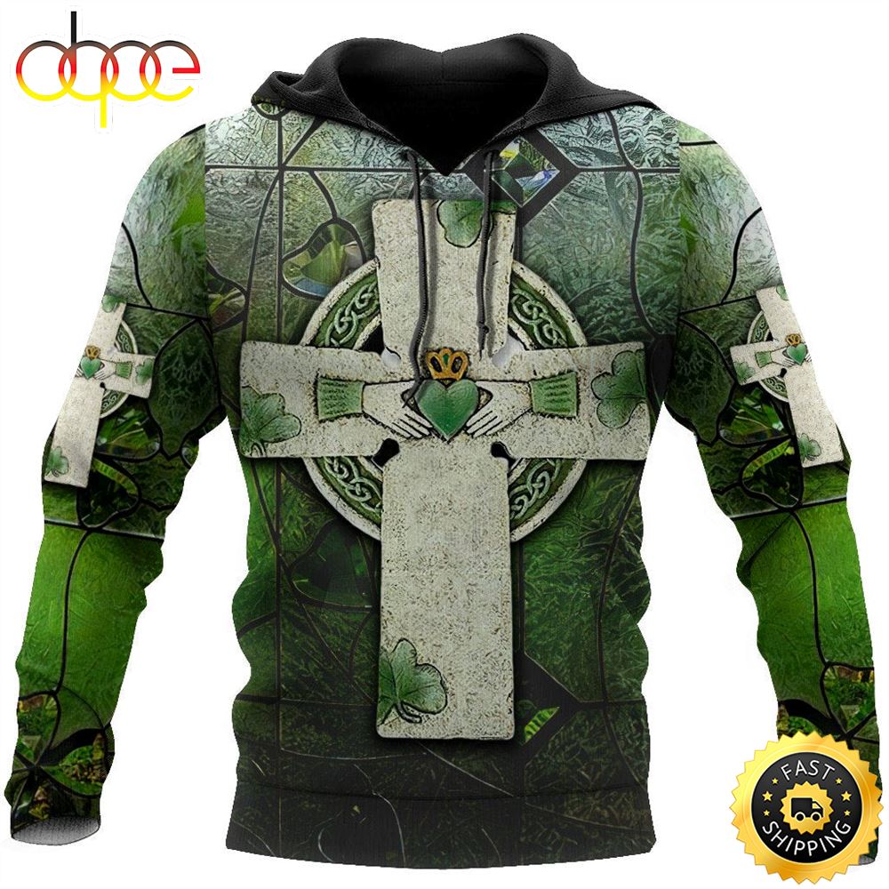Irish Cross Shamrock With Heart 3D All Over Print Shirt