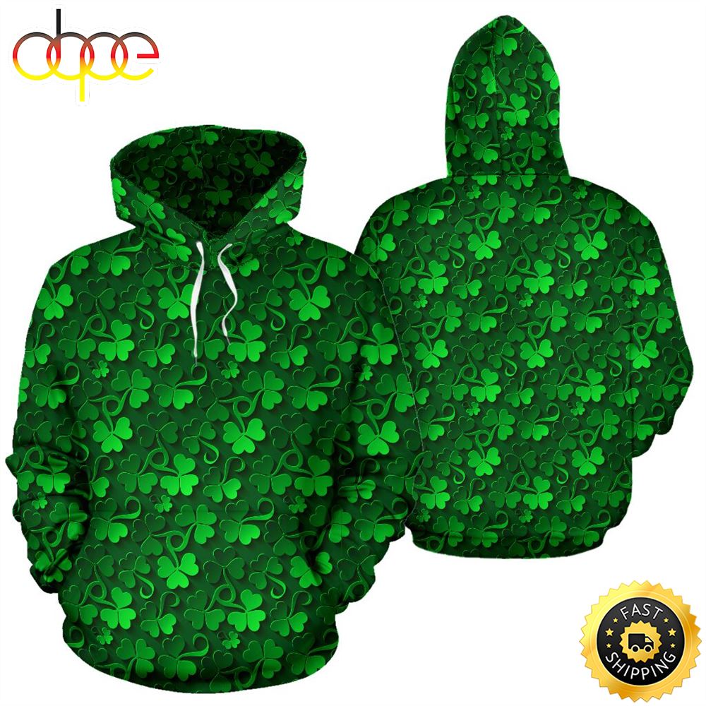Irish Shamrock Pattern Full Hoodie St.Patricks Day All Over Print Shirt