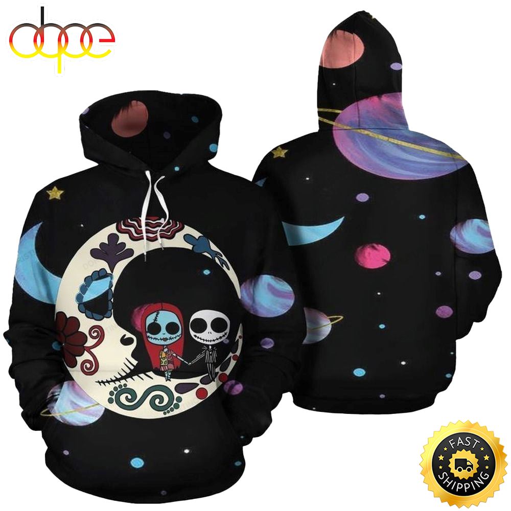 Jack Skellington And Sally On The Moon Hoodie 3D All Over Print