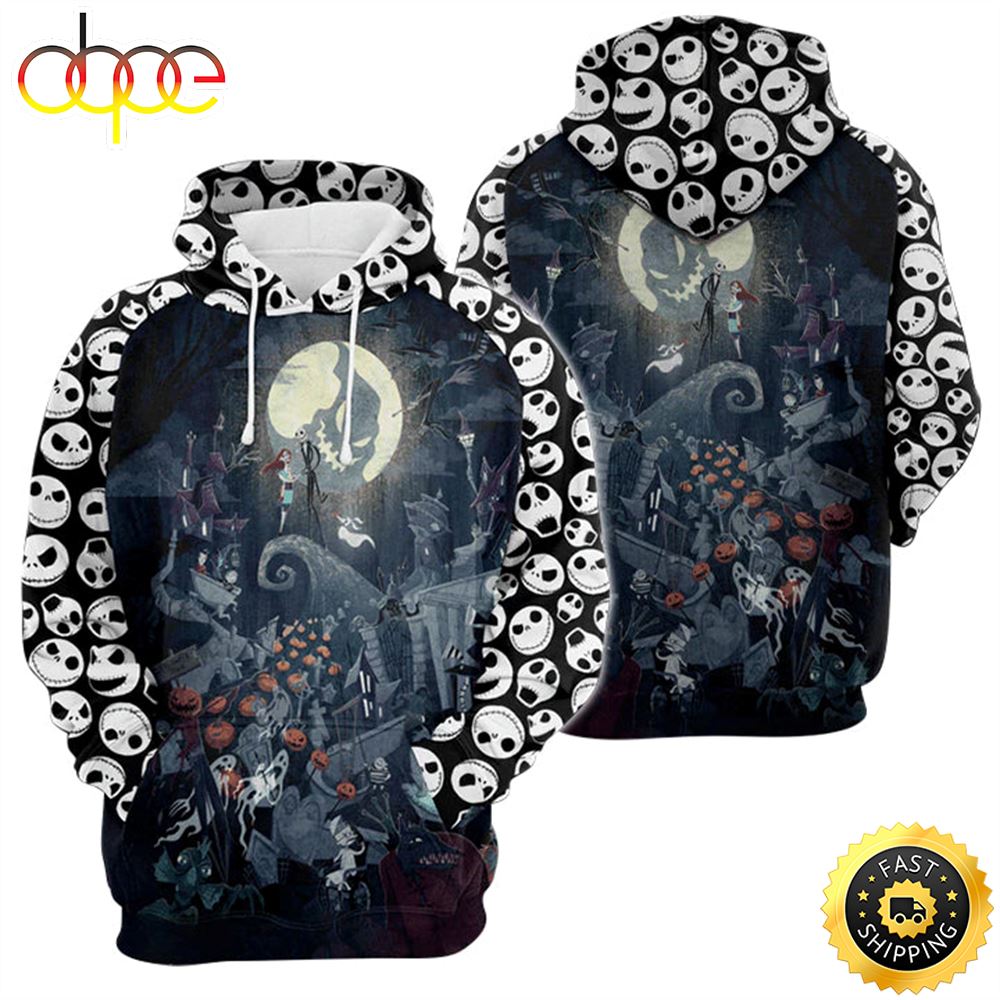 Jack Skellington And Sally Spooky Night Hoodie 3D All Over Print