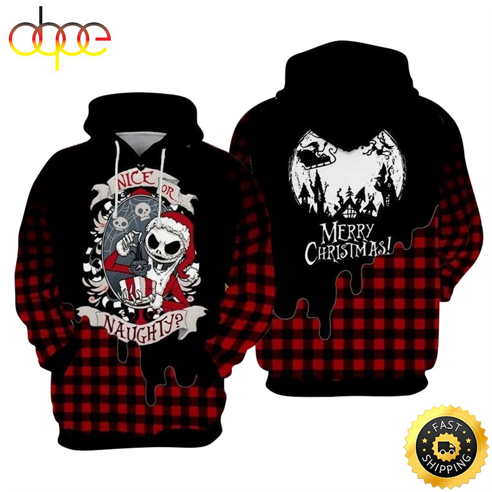 Jack Skellington Santa Nice Or Naughty Hoodie 3D All Over Print
