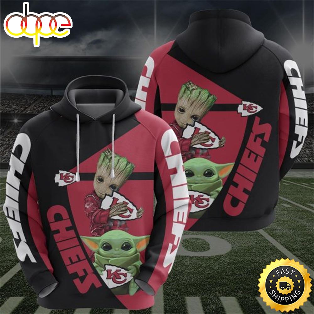 Kansas Chiefs Groot Baby Yoda 3d Printed Hoodie