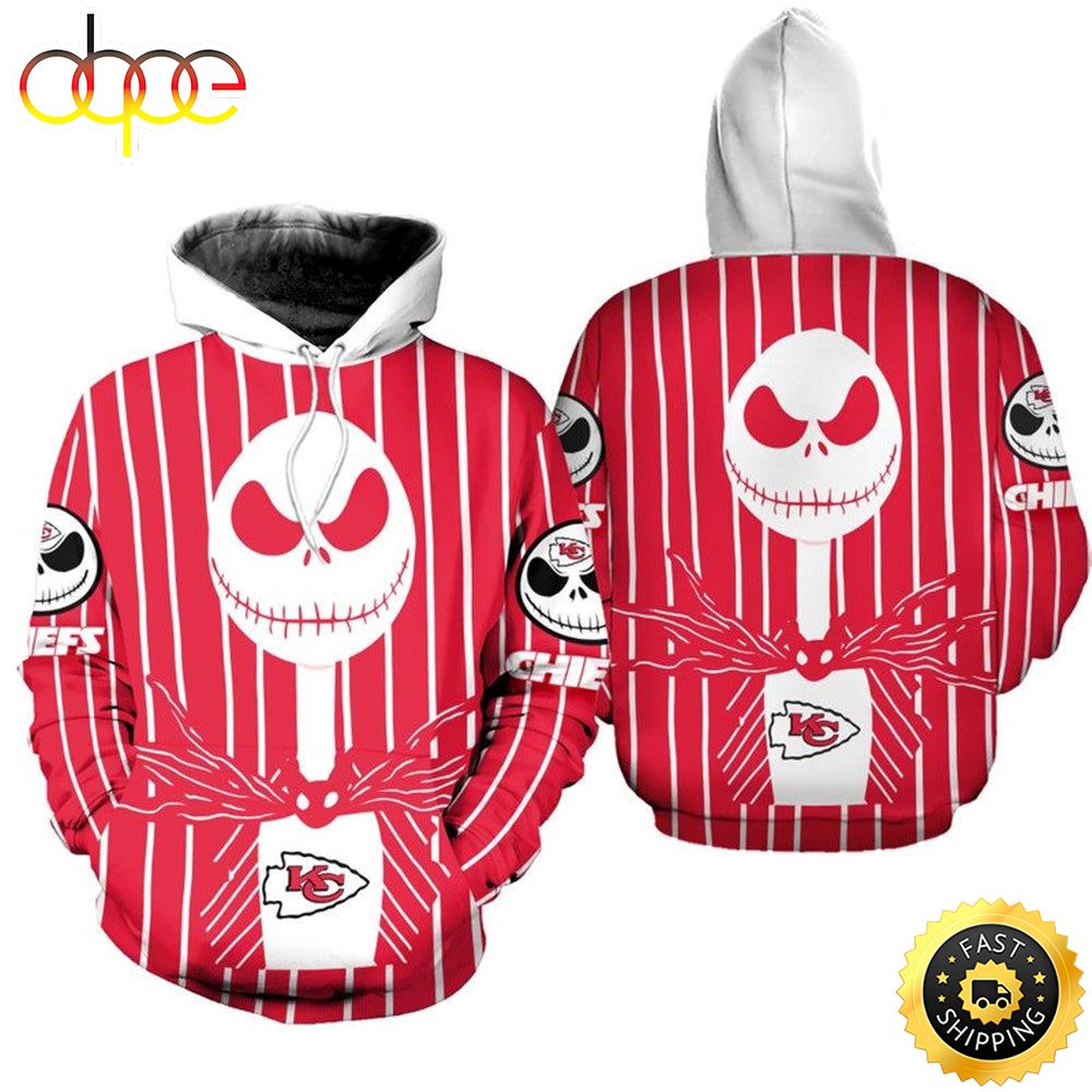 Kansas City Chiefs Jack Skellington Red With Logo Super Bowl 3D Pullover Hoodie_1060