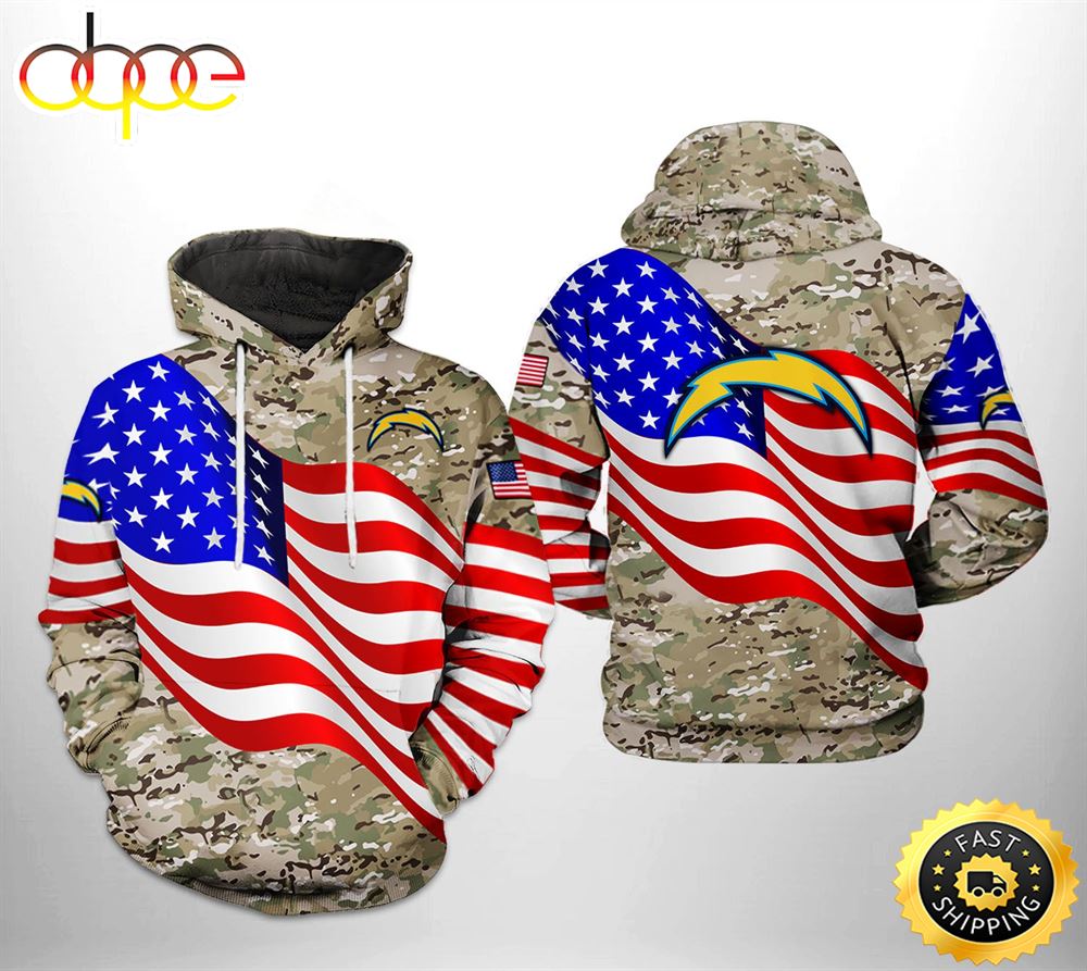 Los Angeles Chargers NFL US Flag Camo Veteran Team 3D Printed HoodieZipper Hoodie
