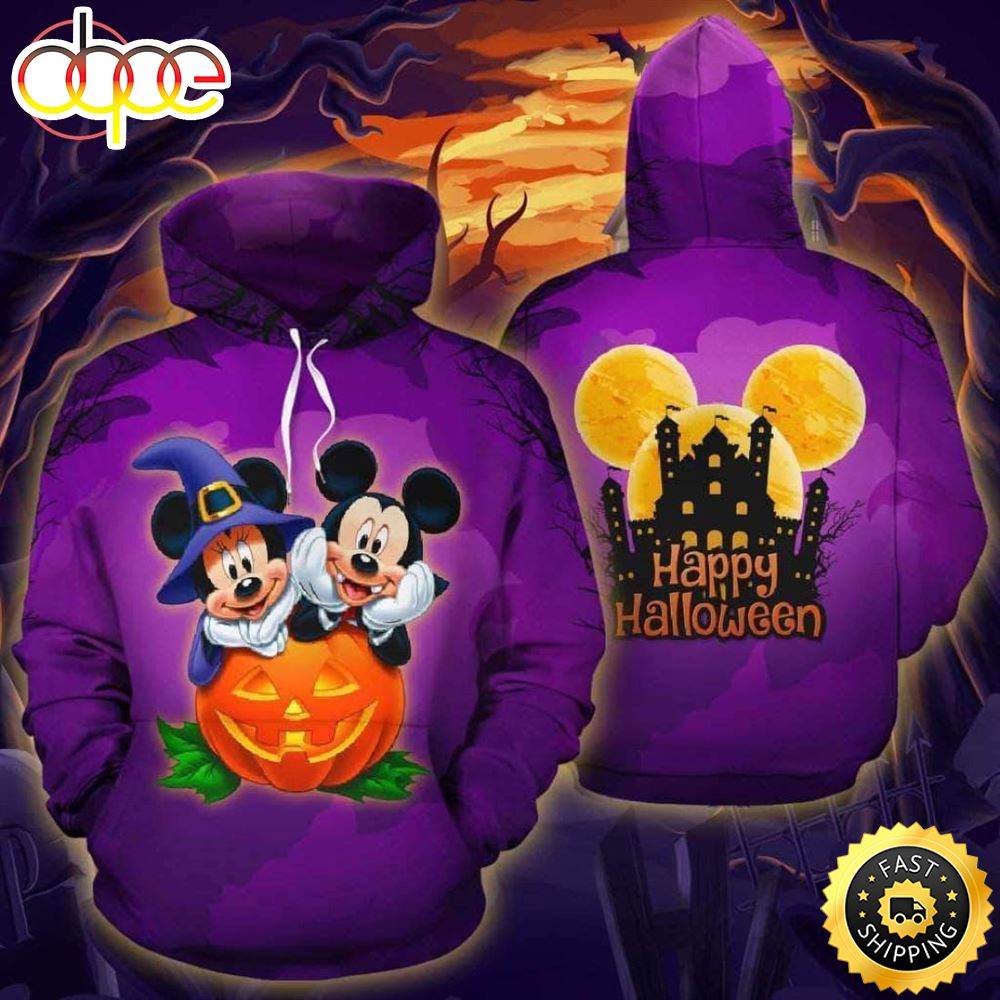 Mickey And Minnie Halloween All Over Printed Hoodie