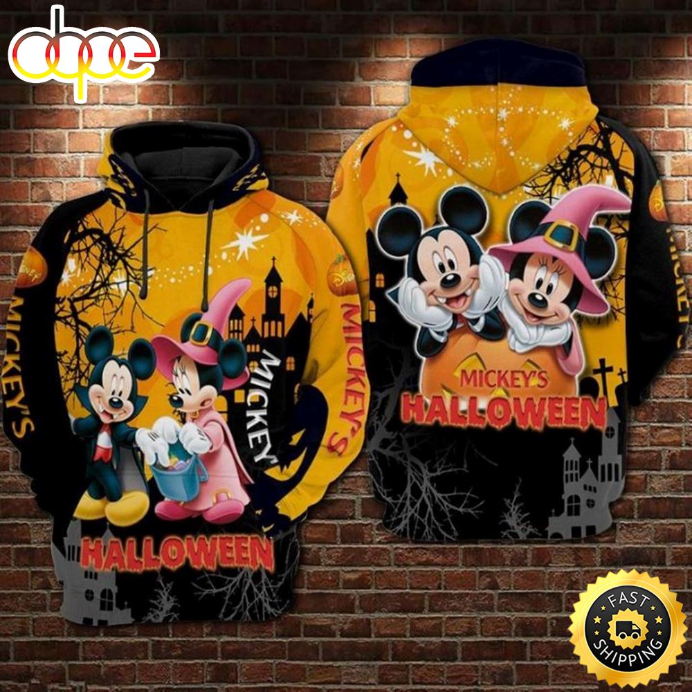 Mickey And Minnie Halloween Over Print 3d Hoodie