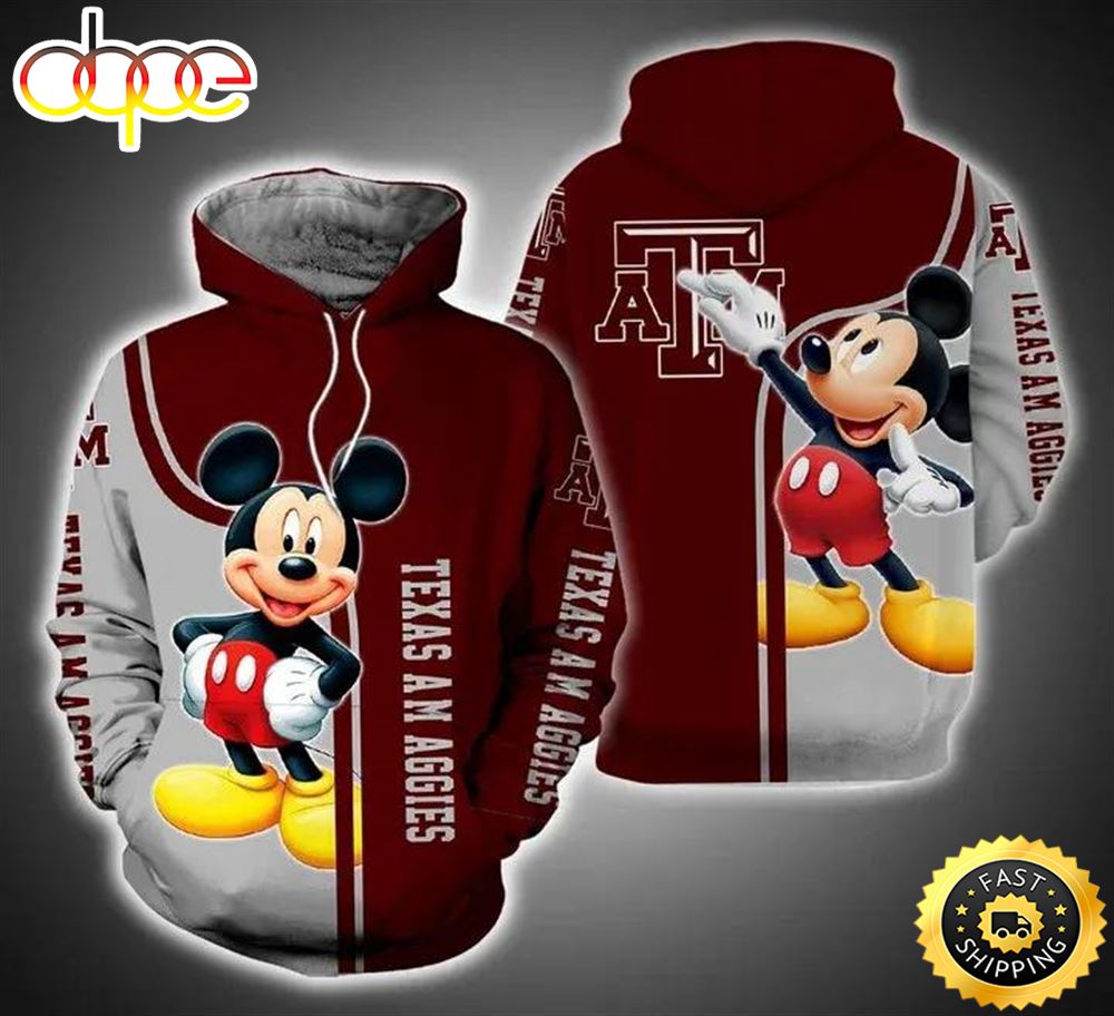 Mickey Mouse Paints Logo Texas A&amp;M Aggies 3d Hoodie College Gifts
