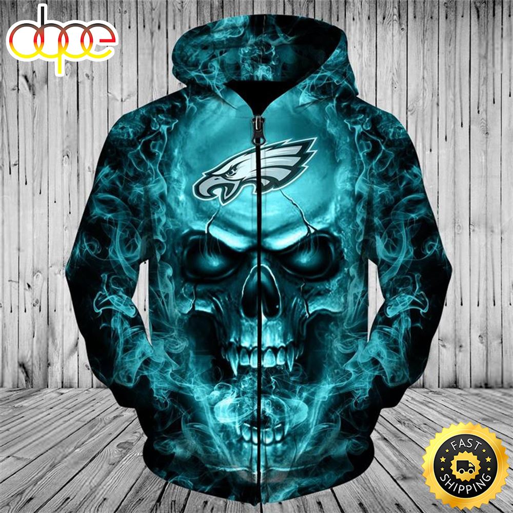 N.F.L.Philadelphia Eagles &amp; Neon Eagles Green Smoking Skull 3D Hoodie All Over Print Shirt