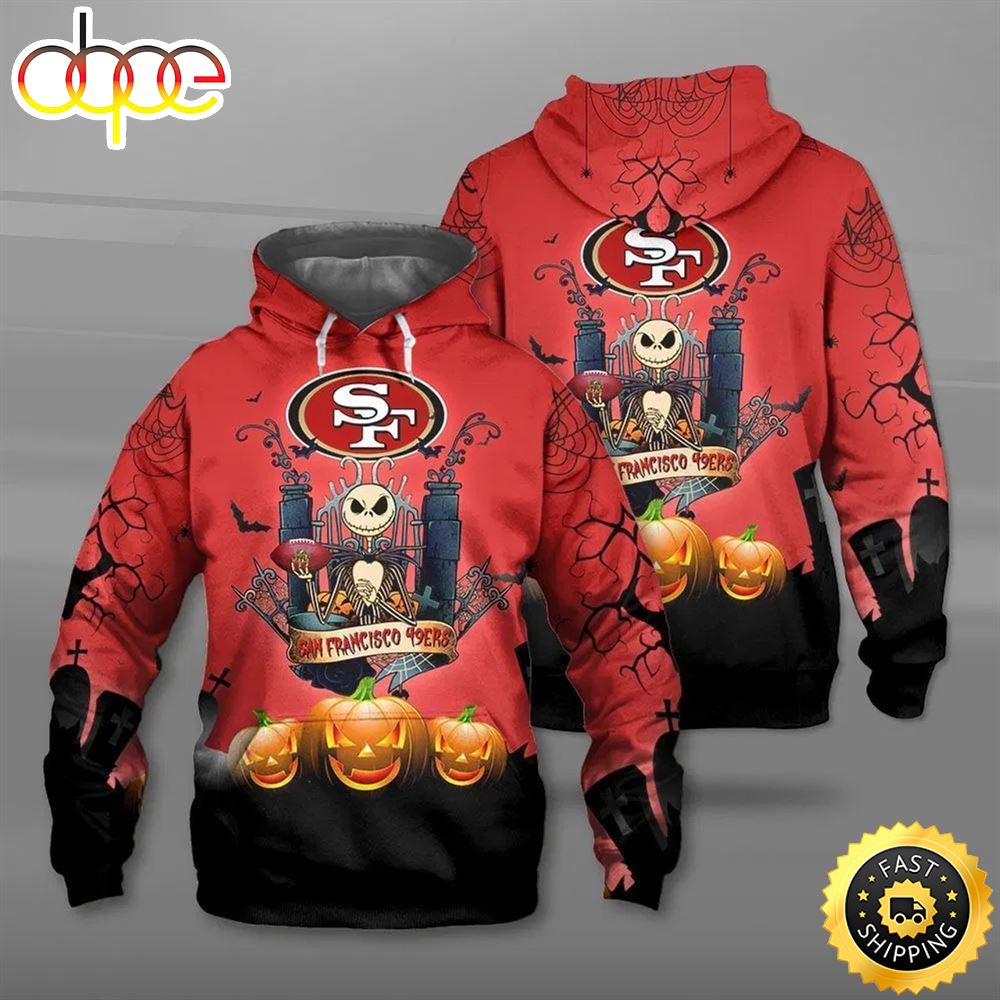 N.F.L.San Franciso 49ers &amp; Classic Jack Skellington Animated Horror Character 3d All Over Print Shirt