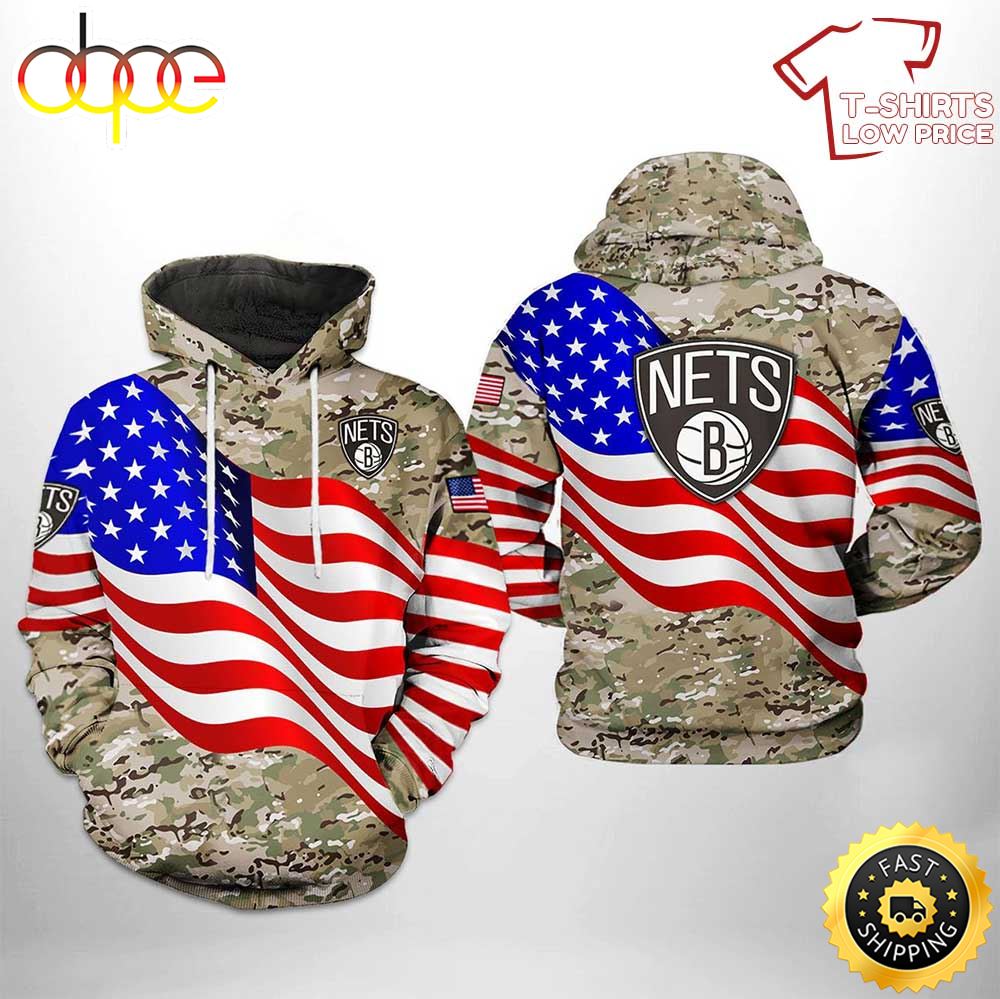 NBA Brooklyn Nets US Flag Camo Veteran Unisex 3D Hoodie