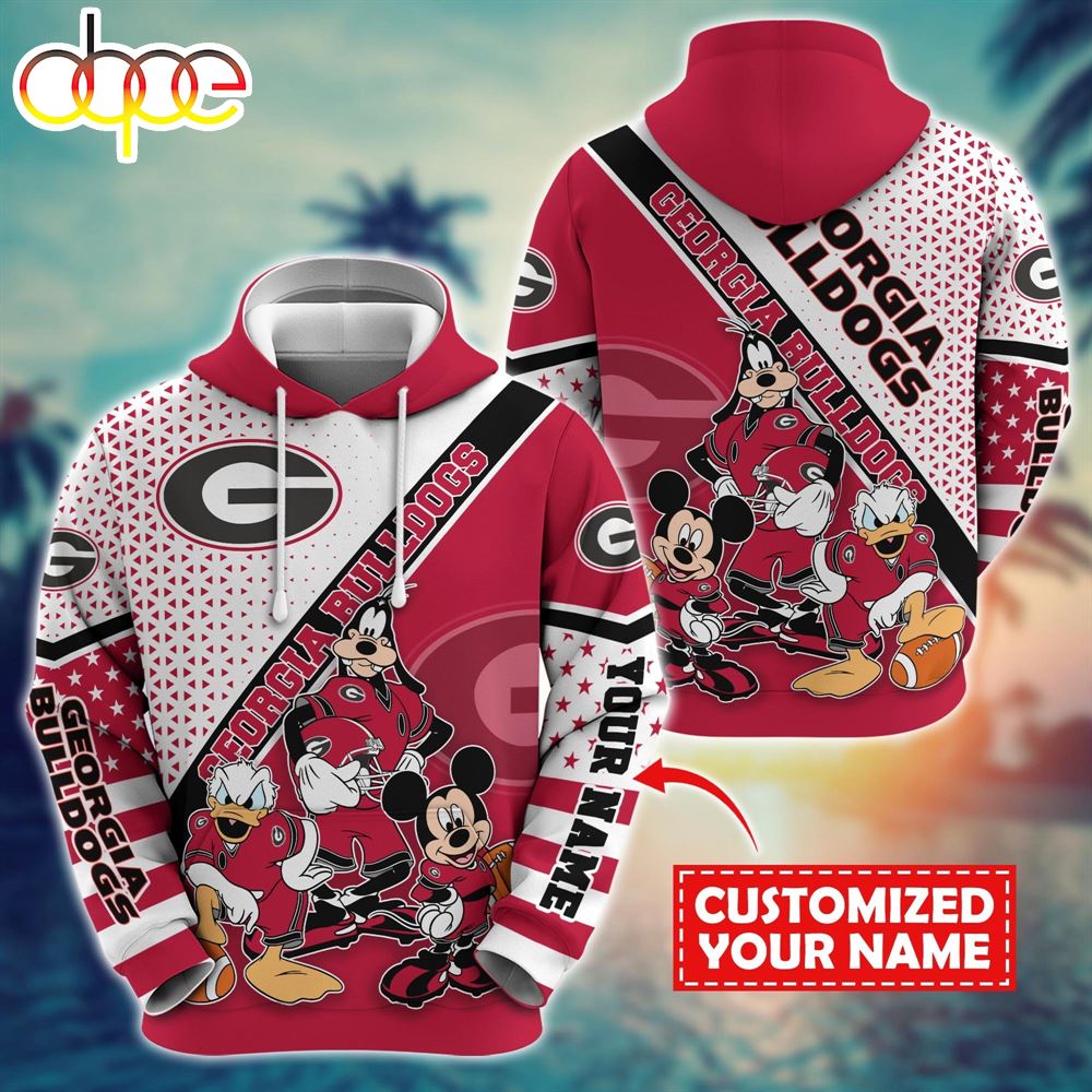 NCAA And Mickey Georgia Bulldogs Character Cartoon Movie Custom Name Hoodie New Arrivals