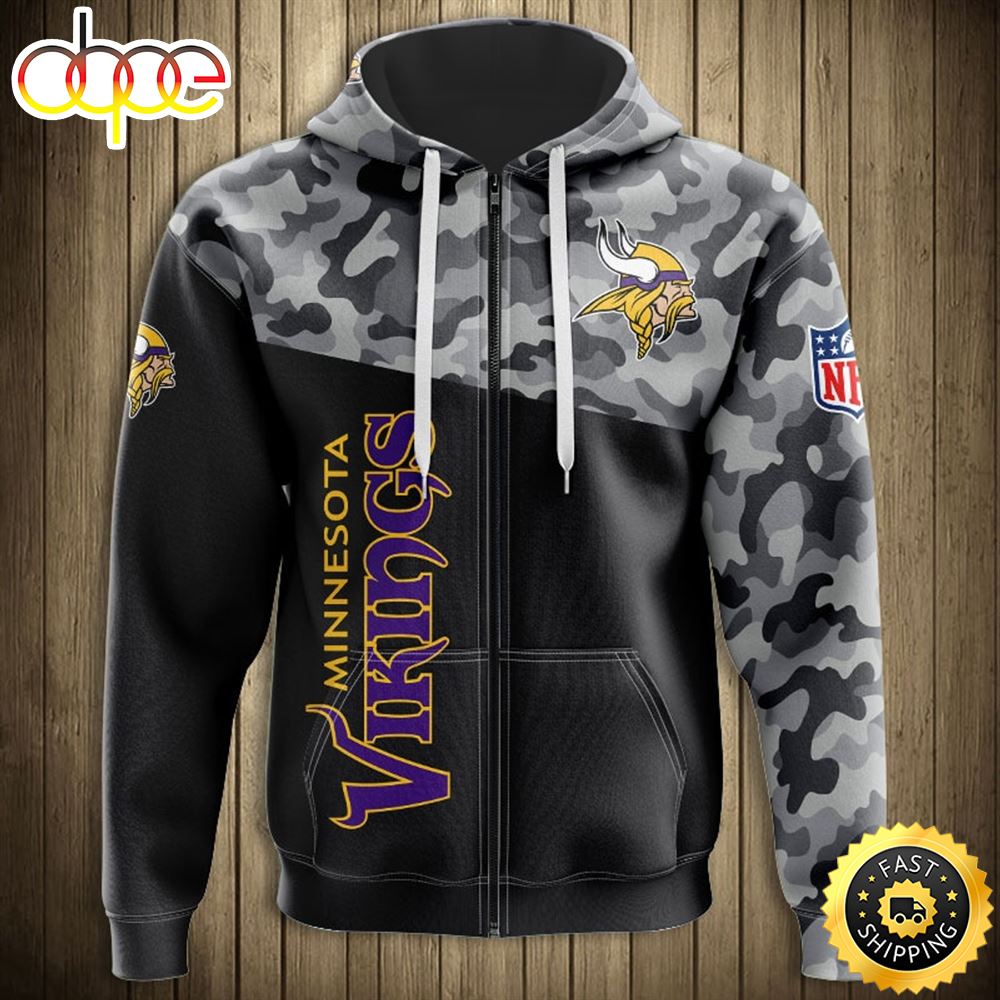 NFL Minnesota Vikings Camo &amp; Vikings Logo 3D Hoodie All Over Print Shirts
