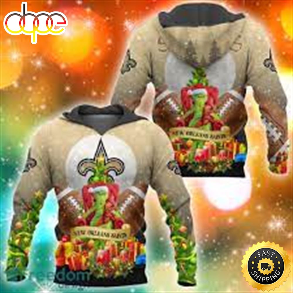New Orleans Saints NFL Grinch Christmas Tree 3D Hoodie Pullover Prints