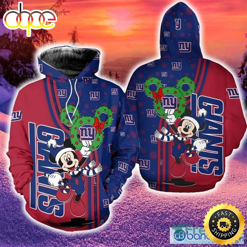 New York Giants Disney Mickey Funny Hoodie Zip Hoodie Red Print Holiday Gift For Fans Christmas