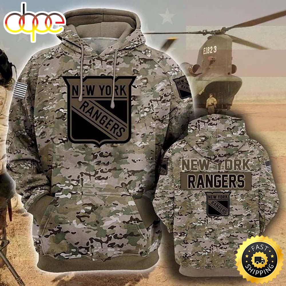 New York Rangers Camouflage Veteran 3D Hoodie All Over Print
