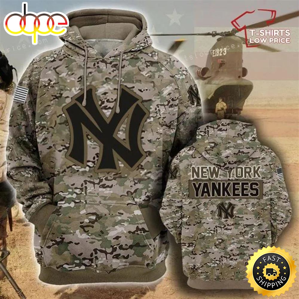 New York Yankees Camouflage Veteran 3D Hoodie Zip Hoodie