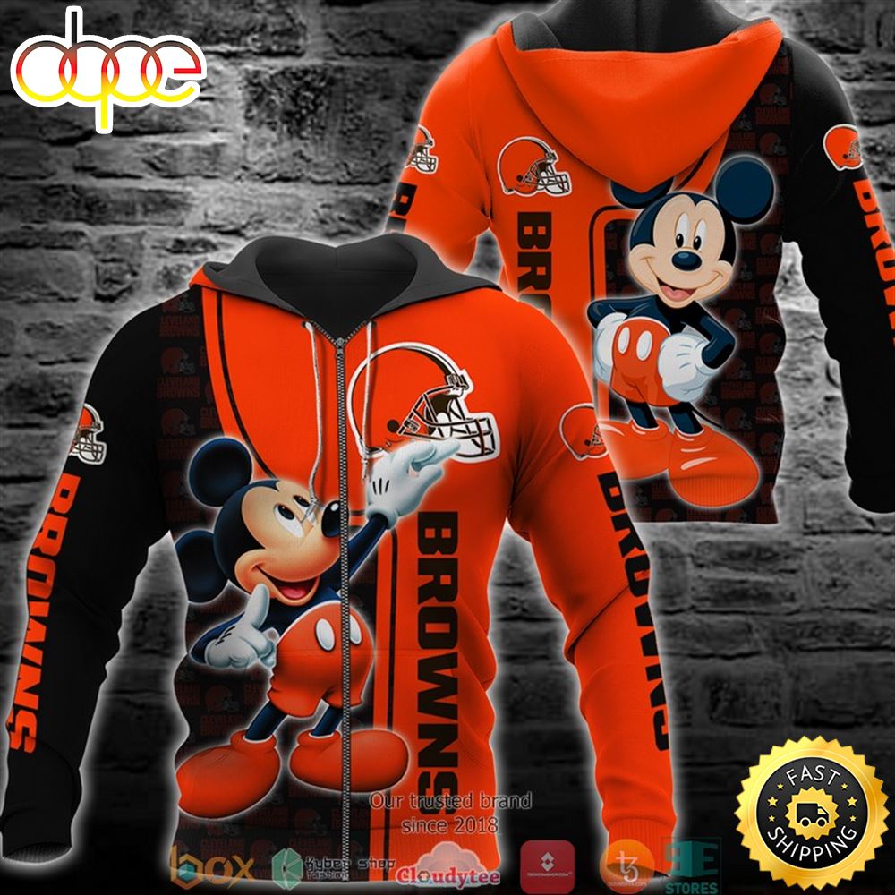 Nfl Cleveland Browns Mickey Mouse Disney 3d Full Printing Shirt