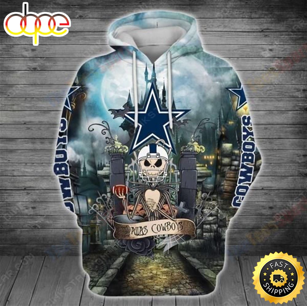 Nfl Dallas Cowboys Halloween With Jack Skellington 3D All Over Print Zip Up Hoodie Option - Dingeas