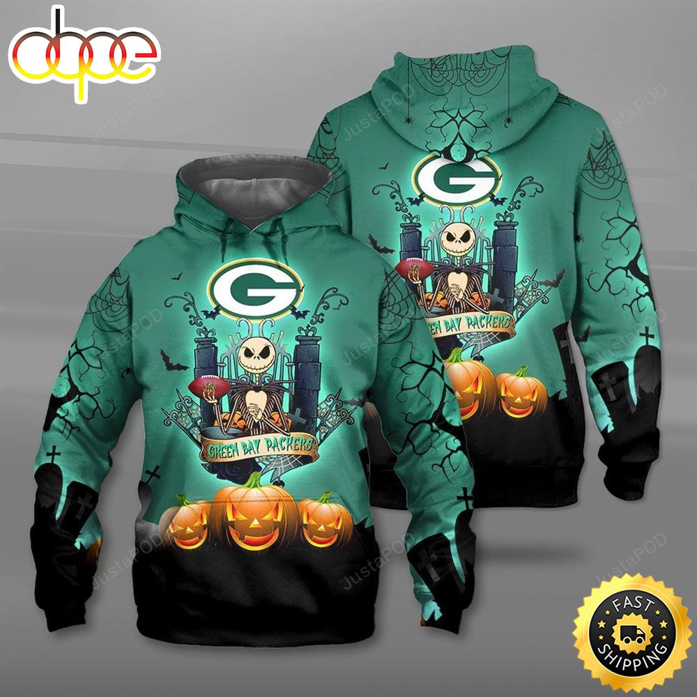 Nfl Green Bay Packers Halloween Jack Skellington Men And Women 3D Hoodie Zip Hoodie Green Bay Packers 3D Shirt - Dingeas