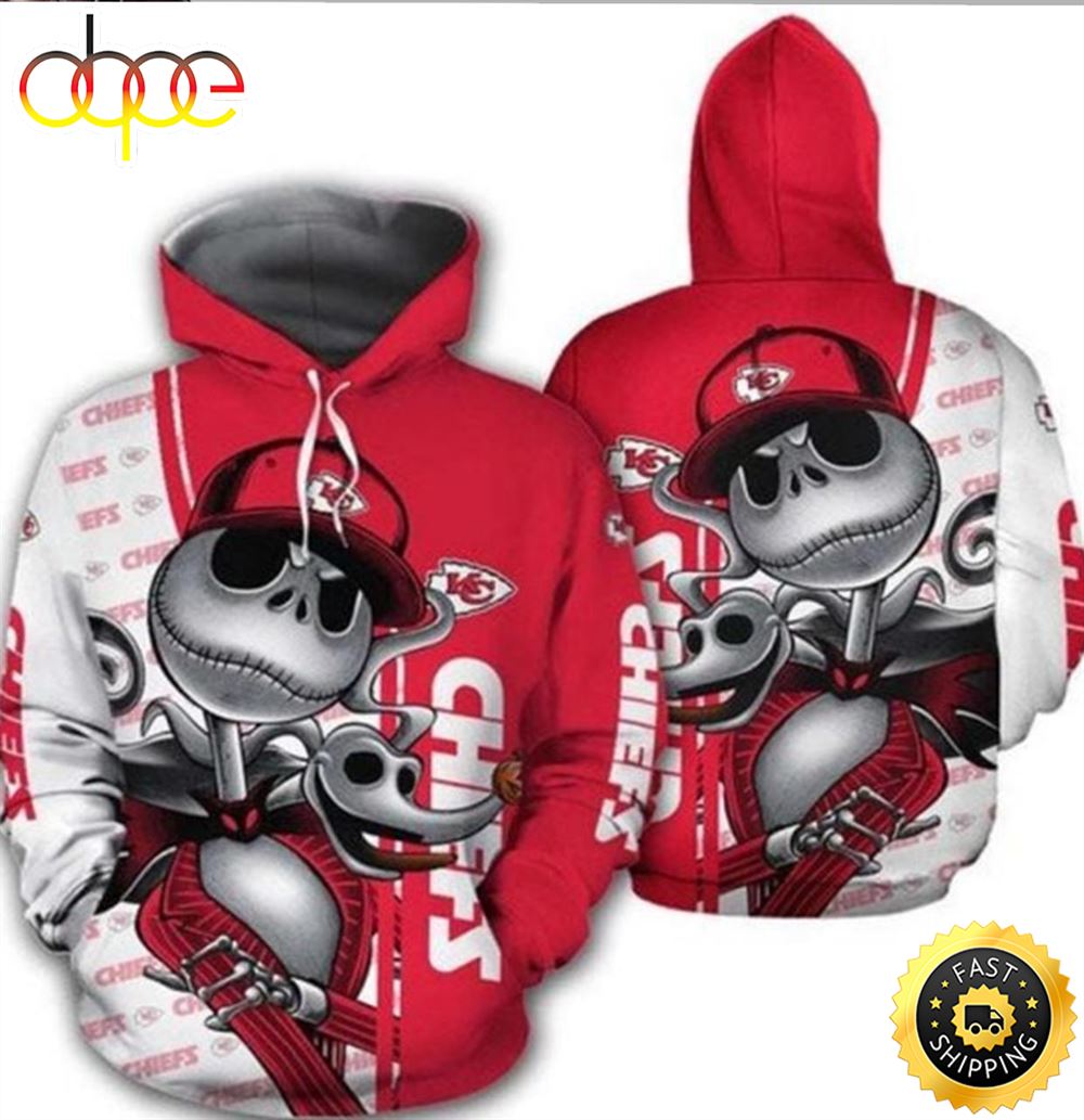 Nfl Kansas City Chiefs Jack Skellington 3D All Over Print Zip Up Hoodie Option - Dingeas