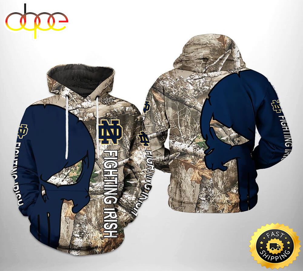 Notre Dame Fighting Irish NCAA Camo Veteran Hunting 3D Hoodie