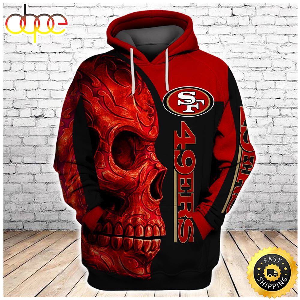 Official 3d 49ers Logos And Skull  Pullover Hoodies