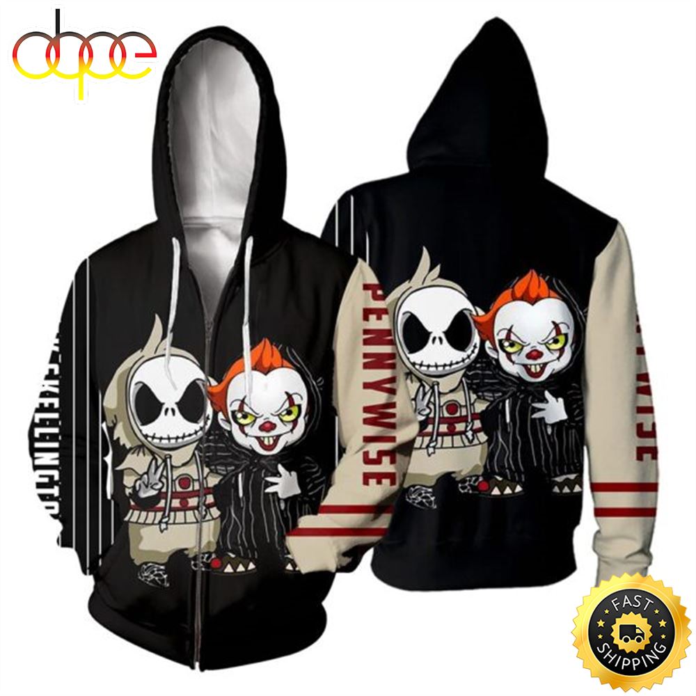 Pennywise &amp; Jack Skellington 3D All Over Print Hoodie