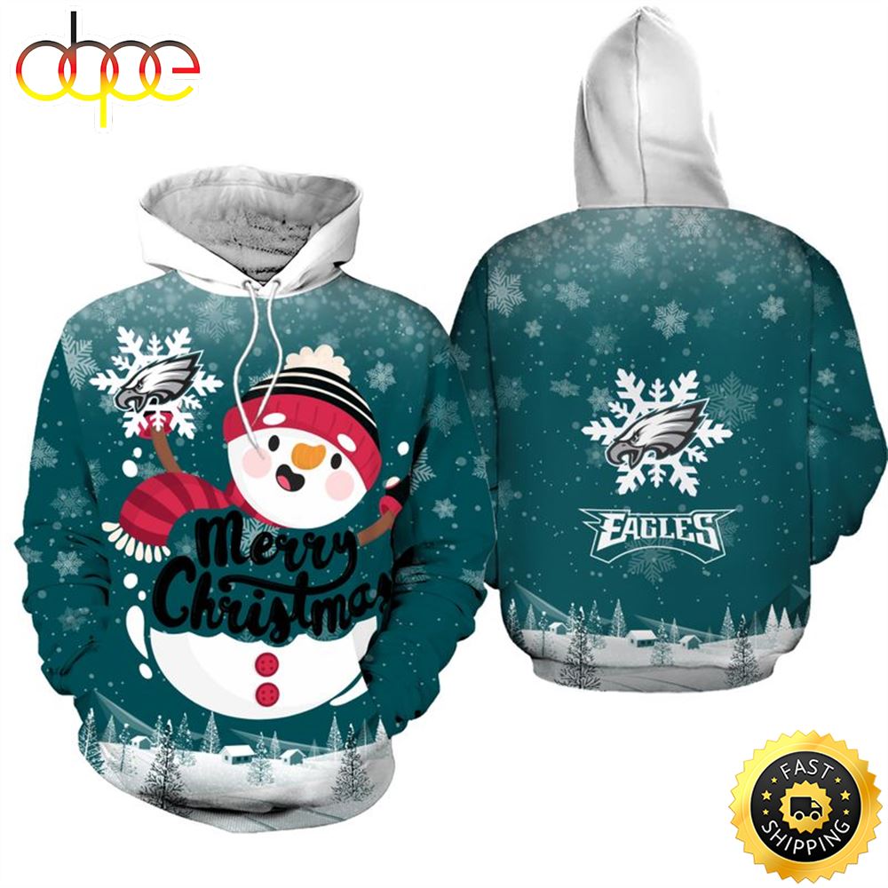 Philadelphia Eagles Christmas Snowman Football NFL All Over Print Hoodie Shirt