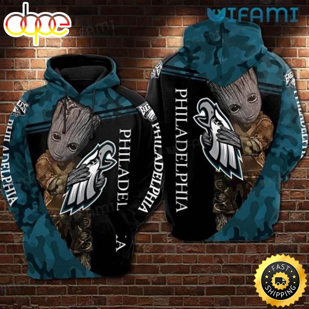 Philly Eagles Hoodie 3d Groot Hugging Logo Philadelphia Eagles Gift