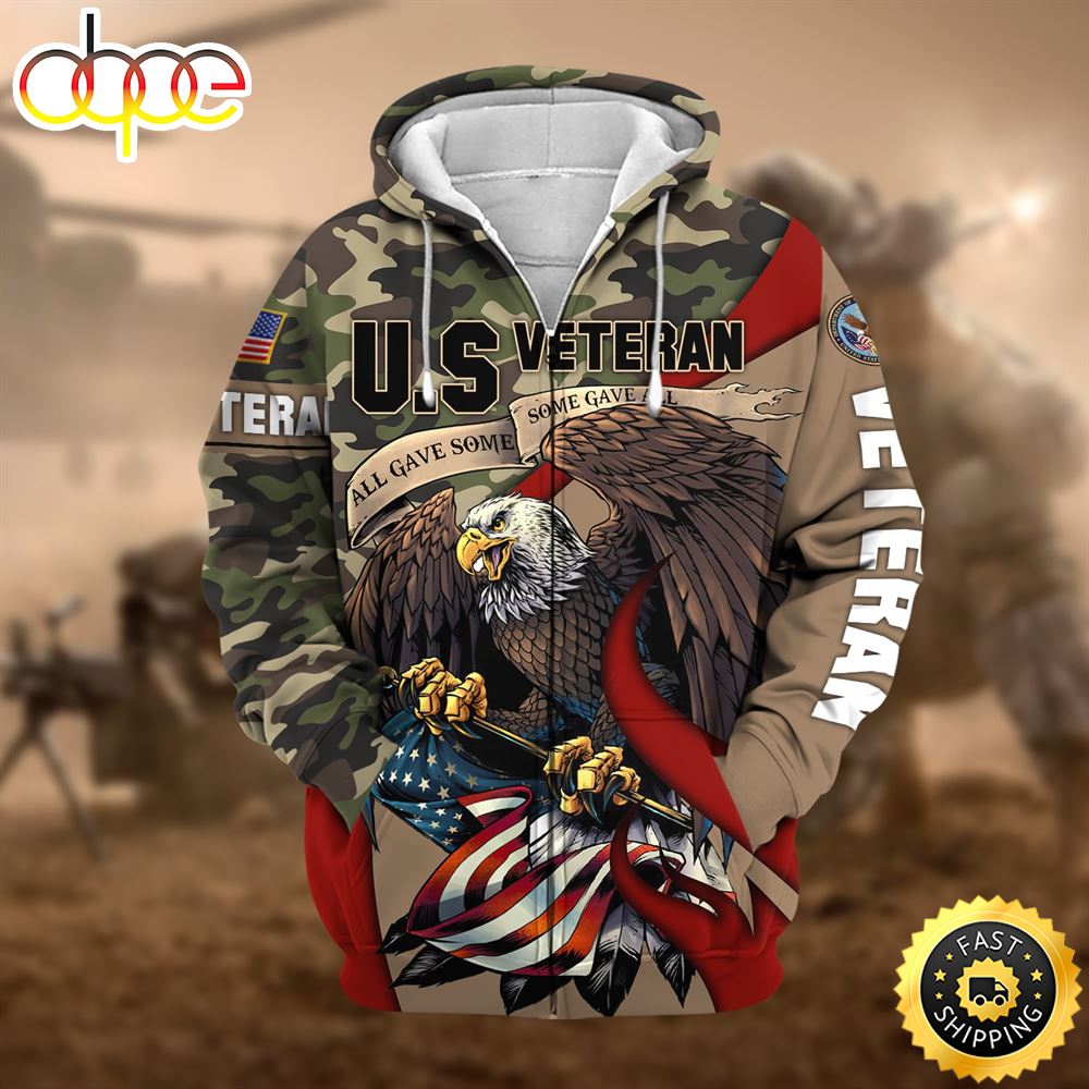 Premium Camo Soldiers Multiservice US Veteran Zip Hoodie