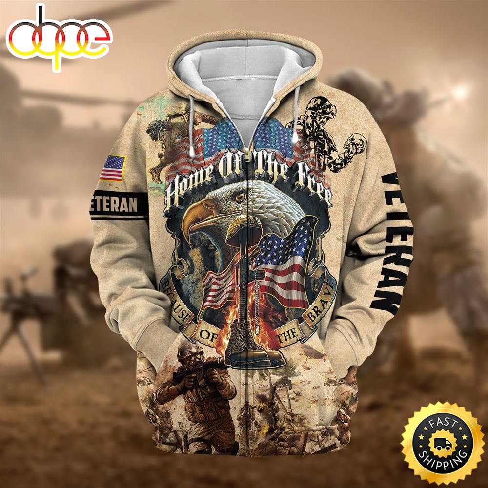 Premium Home Of The Free US Veteran Zip Hoodie