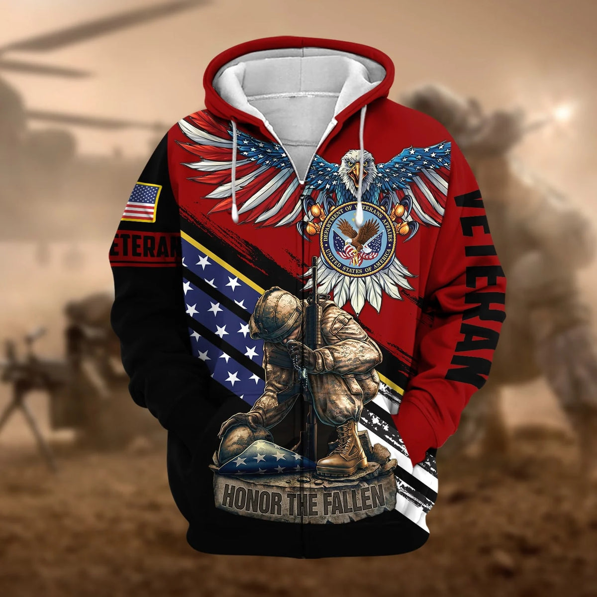 Premium Honor The Fallen US Veteran Zip Hoodie N