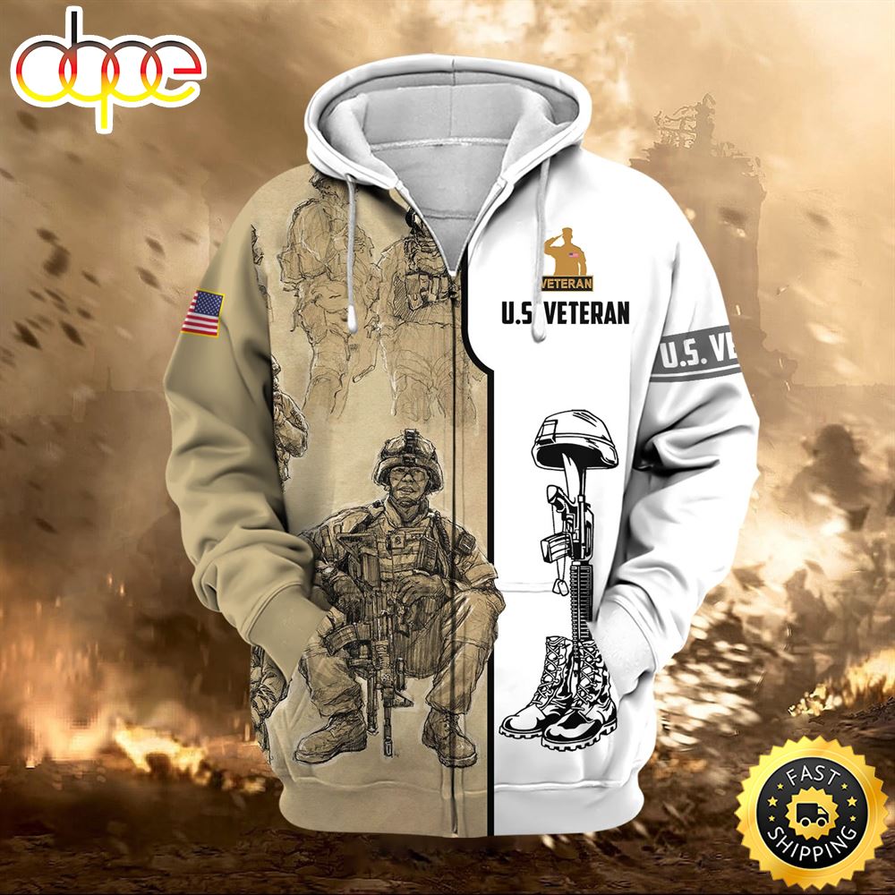 Premium Proudly Served US Veteran Zip Hoodie
