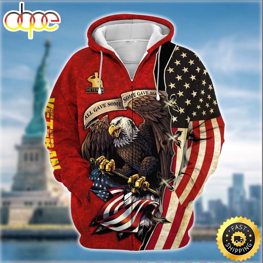 Premium U.S Multiple Service Veteran Zip Hoodie 3D